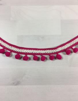 Pompon Borte - Fischgrät - pink/natur
